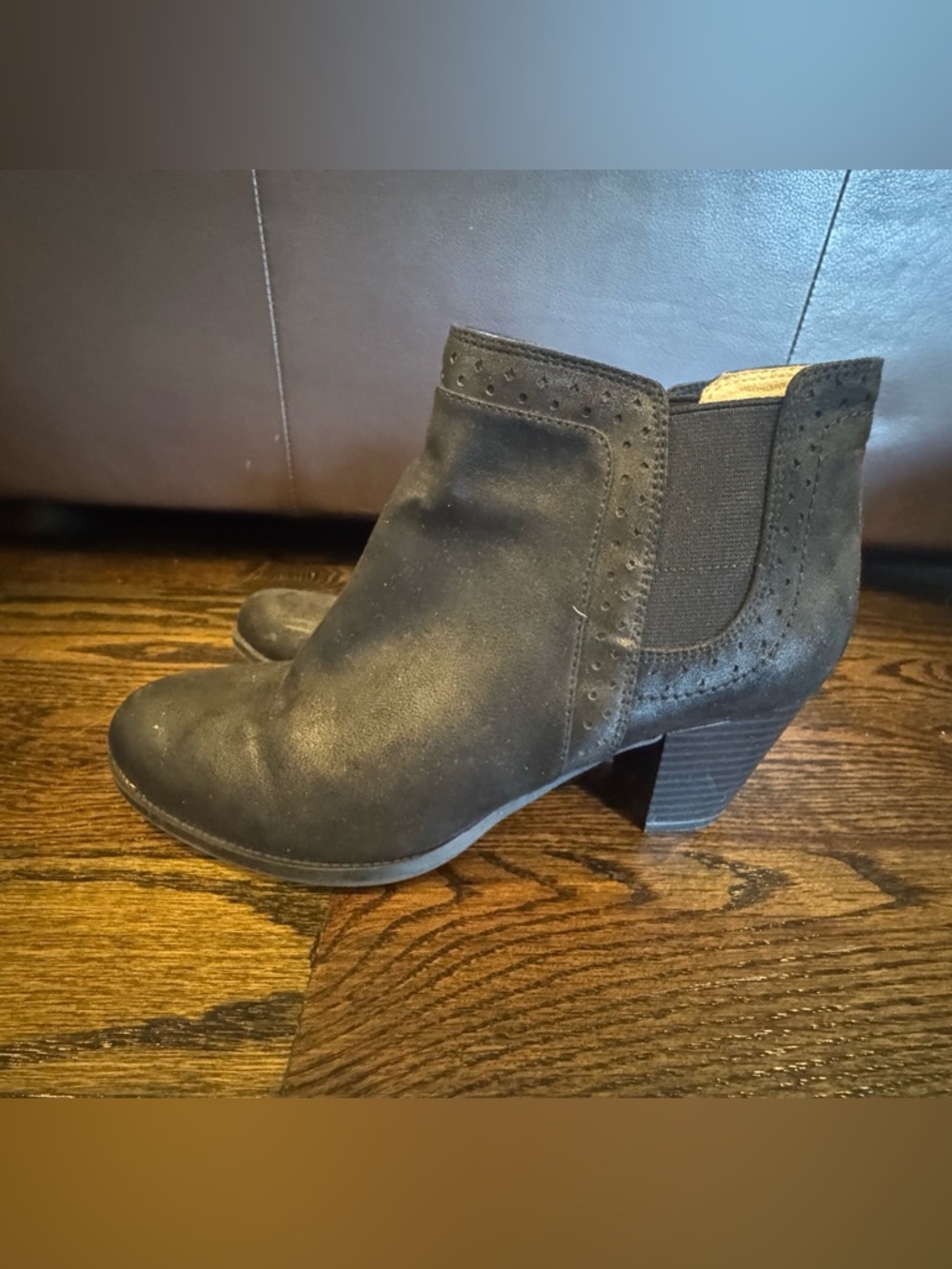 Women's Black Suede Ankle Bootie with Block Heel
